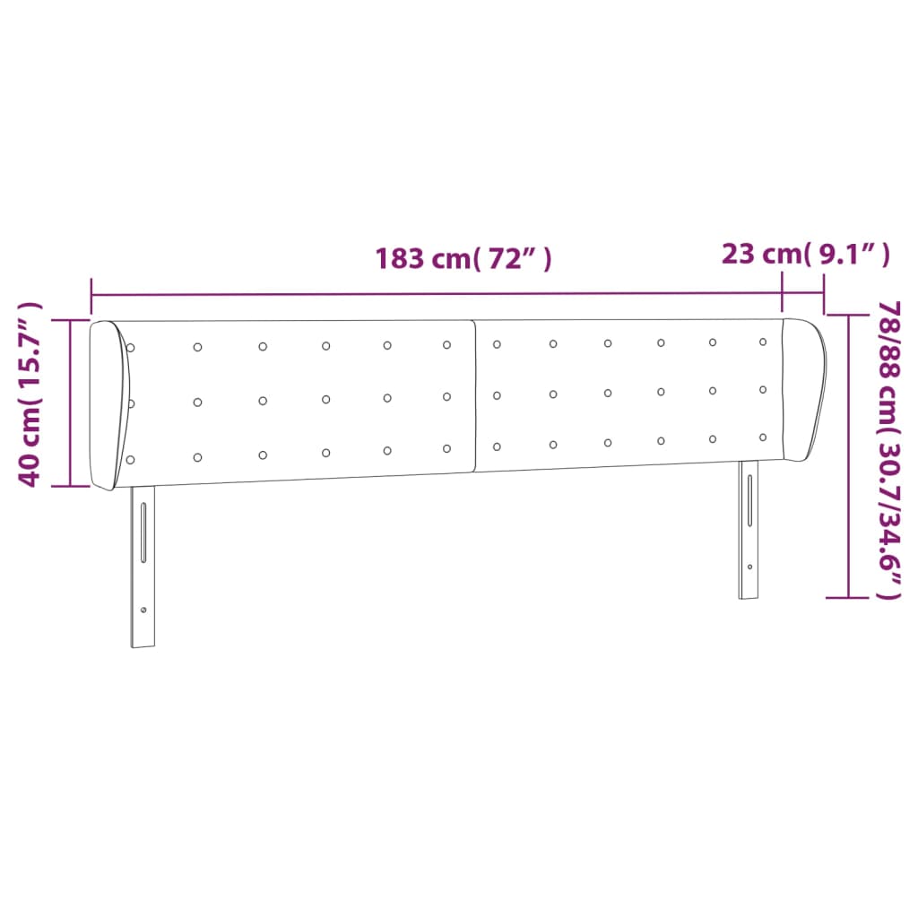 Kopfteil mit Ohren Schwarz 183x23x78/88 cm Samt